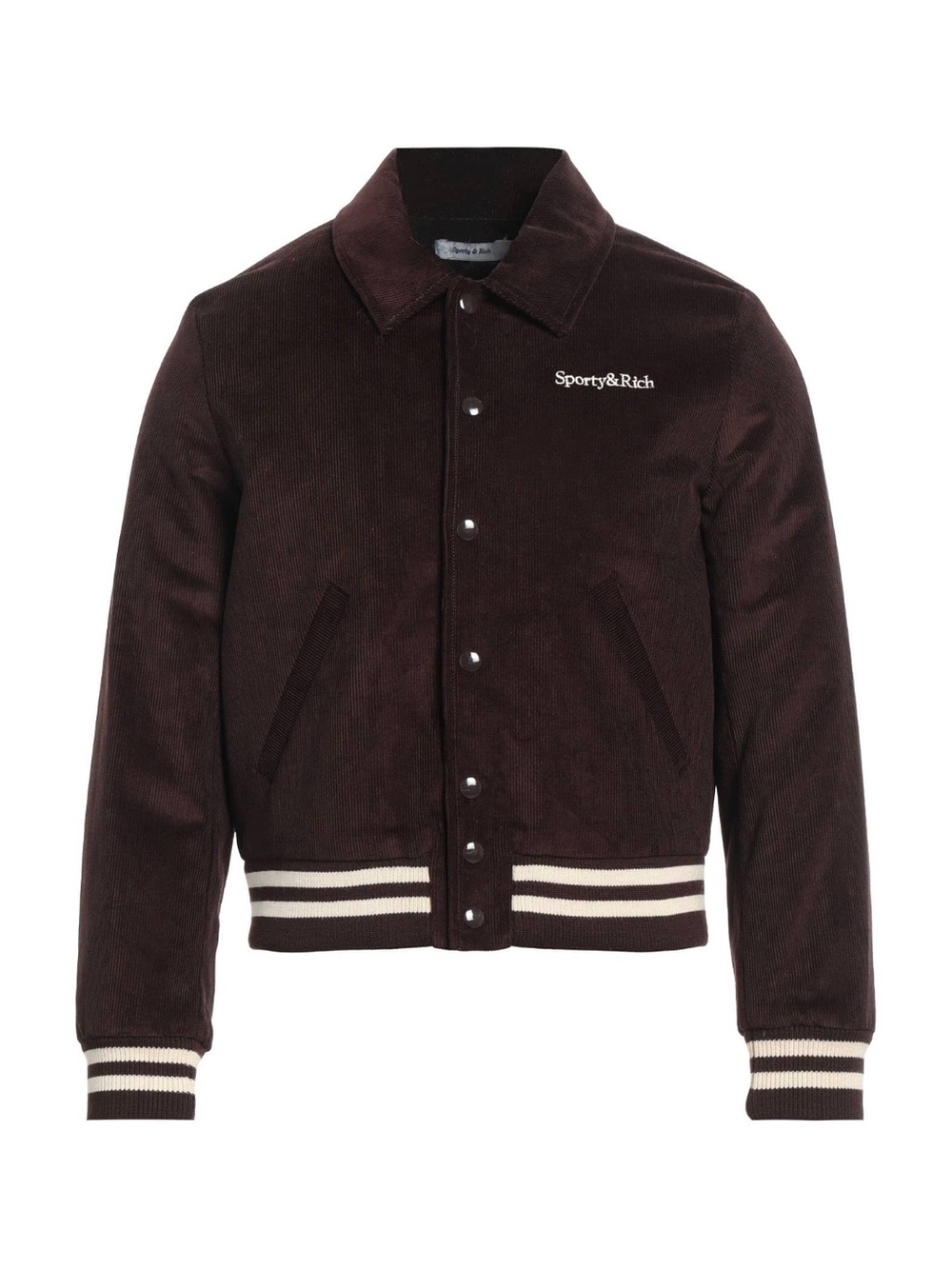 Sporty & Rich Dark Brown Corduroy Varsity Bomber with Cream Stripe